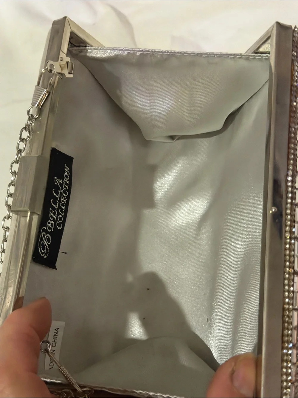 Abella Silver Crystal-Studded Evening Clutch